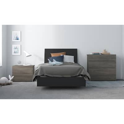 Nexera Avatar 4 Piece Bedroom Set, Bark Grey & Black