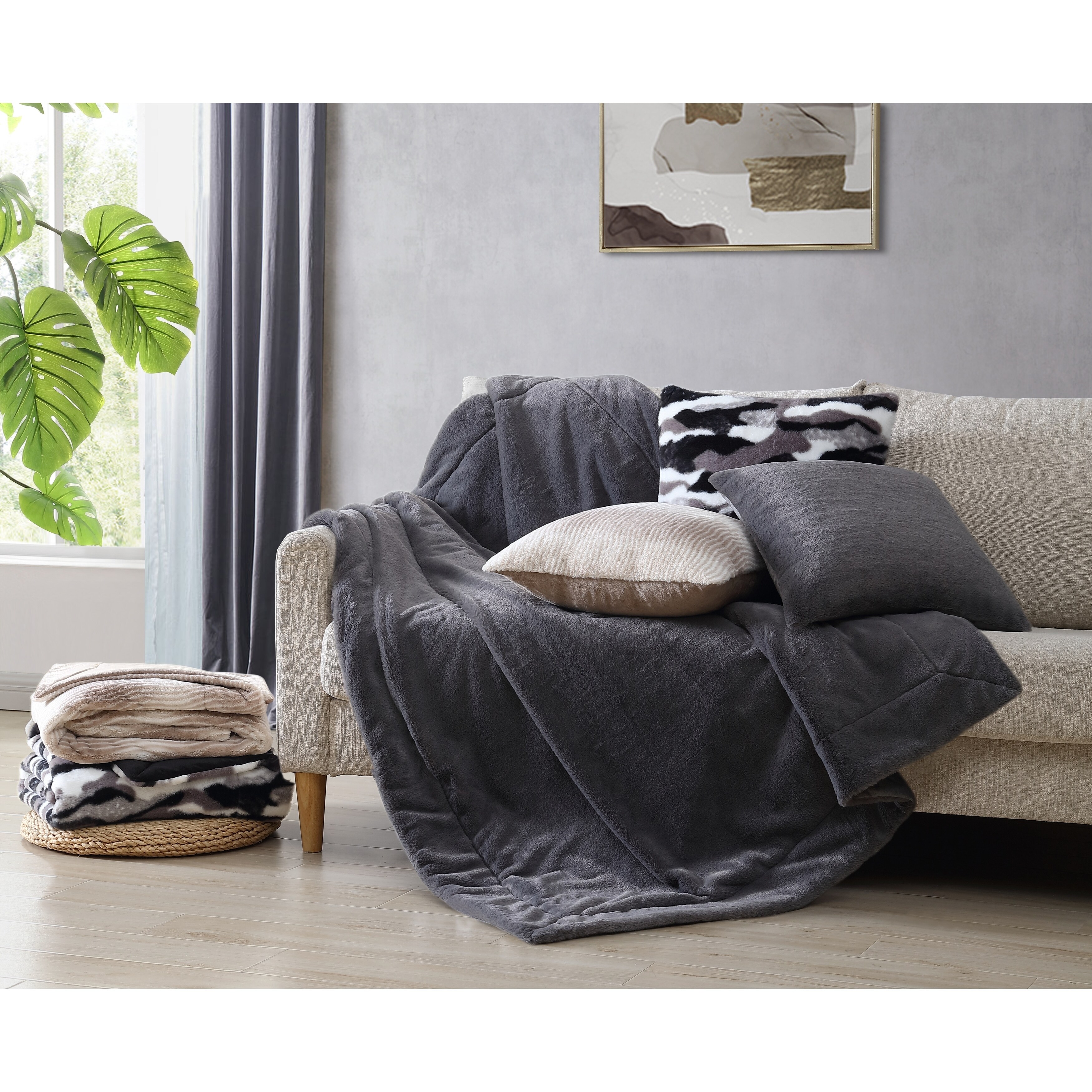 Shop Asher Home Edith Faux Fur Throw Blanket And Pillow Cover Set