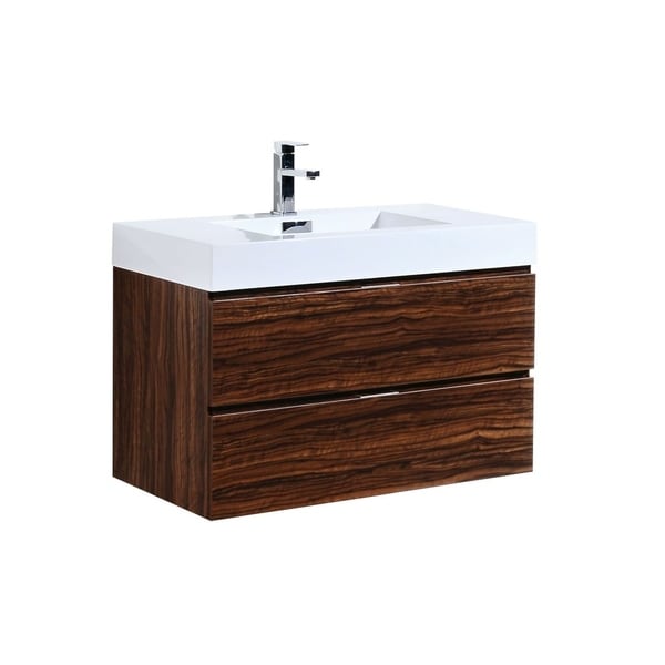Bliss 36" Walnut Wall Mount Modern Bathroom Vanity