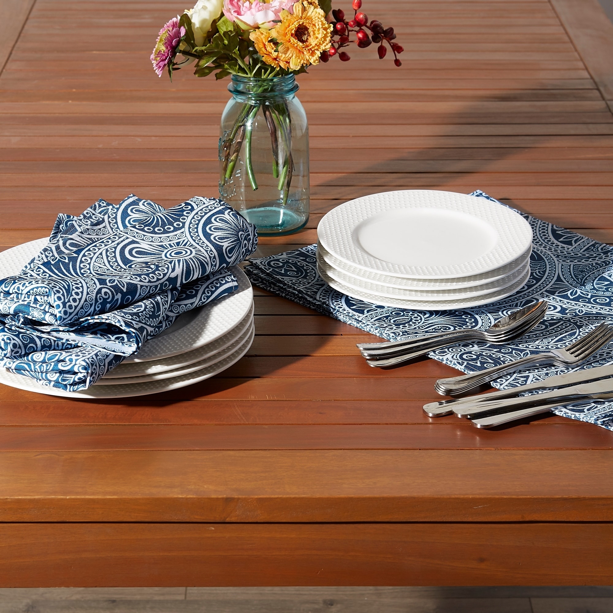 DII Blue Paisley Print Outdoor Napkin Set/6