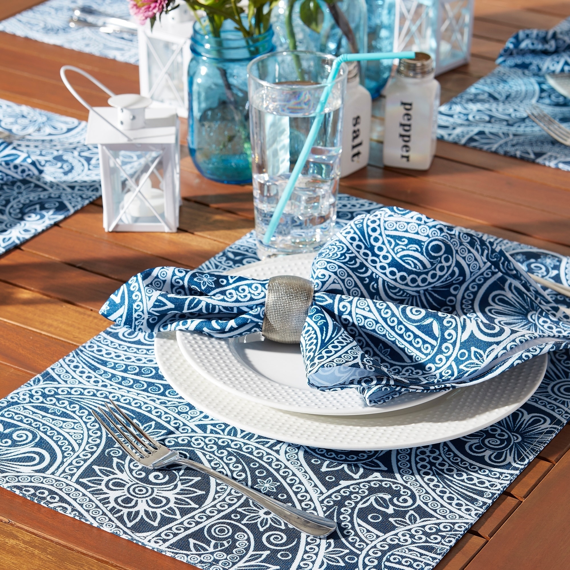 DII Blue Paisley Print Outdoor Napkin Set/6