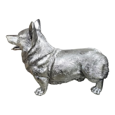 Aurelle Home Modern Silver Resin Lifelike Size Corgi Statue - 21" Wide x 16" High