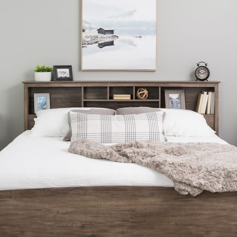 Prepac King Bookcase Headboard - Drifted Gray