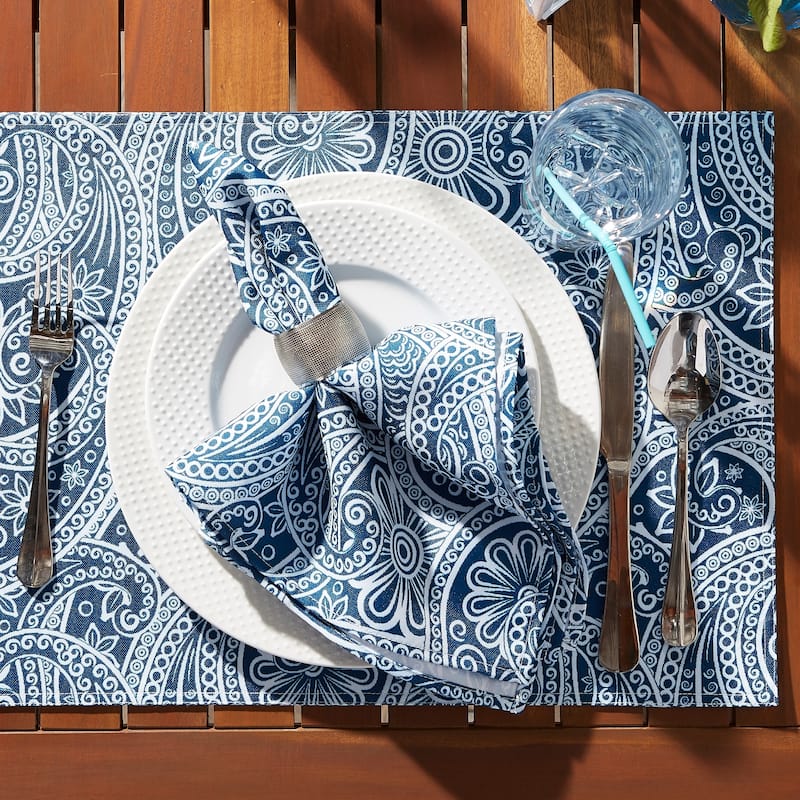 DII Blue Paisley Print Outdoor Placemat Set/6