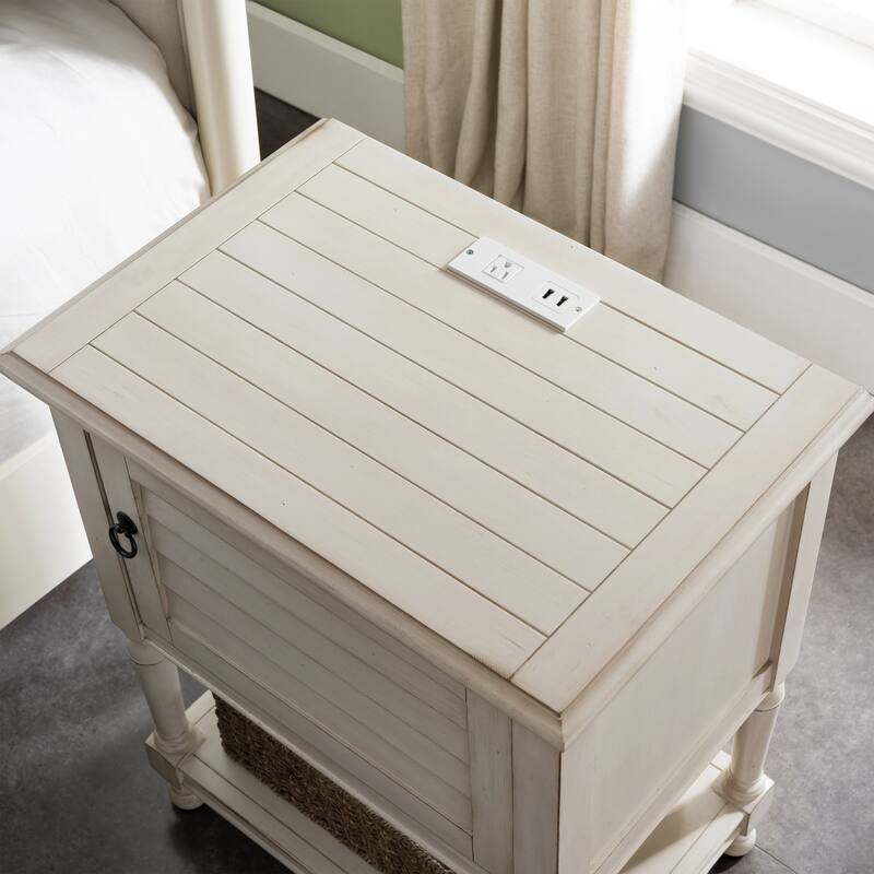 Louvered Charging Door Nightstand Side Table Cabinet
