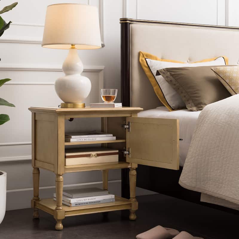 Louvered Charging Door Nightstand Side Table Cabinet