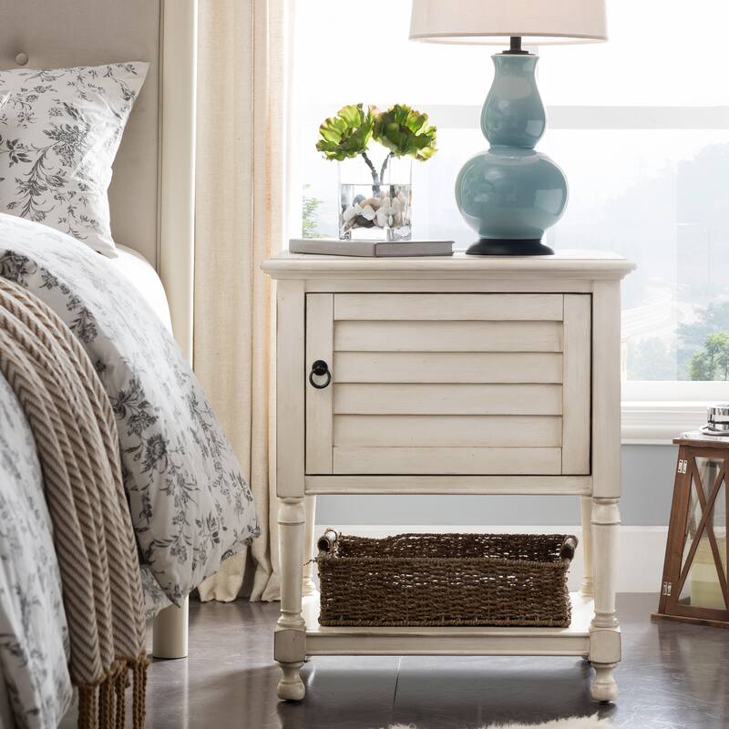 Louvered Charging Door Nightstand Side Table Cabinet