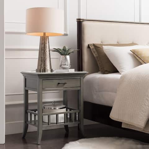 Copper Grove Giang Nightstand with USB Charger and Basket Shelf