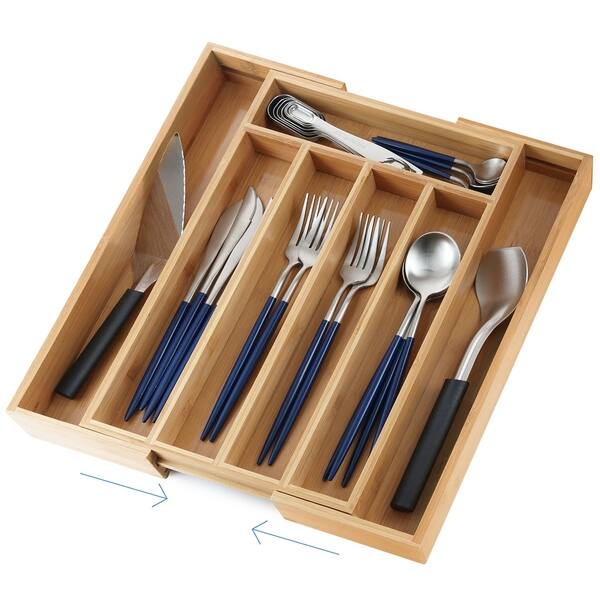 Shop Sleekdine Bamboo Expandable Drawer Organizer 6 Bamboo