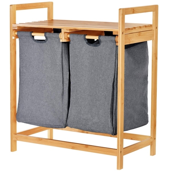 ToiletTree Products Bamboo Laundry Hamper with Dual Compartments–Two-Section Laundry Basket with Removable Sliding Bags & Shelf. Opens flyout.