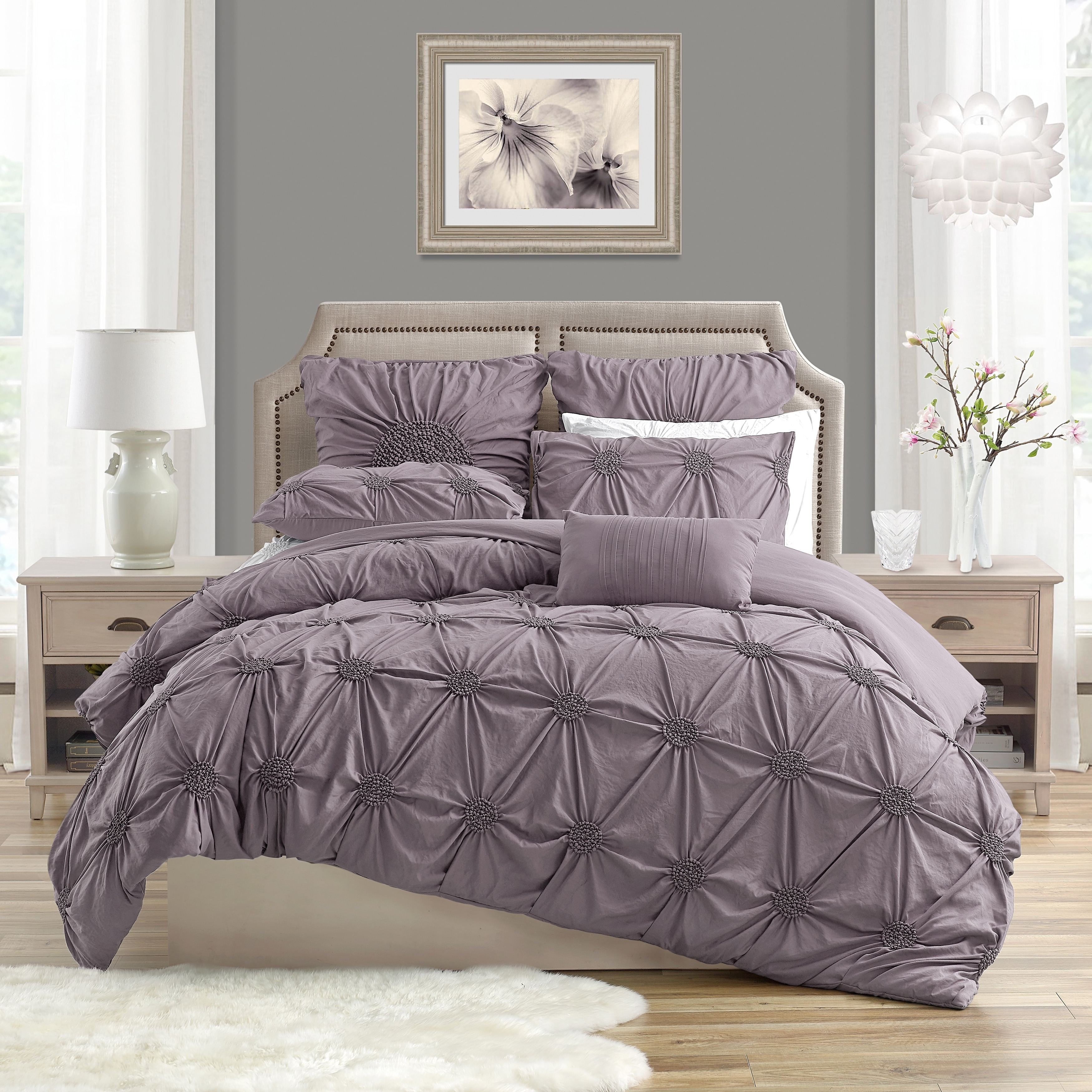 Shop Elegant Ruched Rosette Duvet Cover Ships To Canada