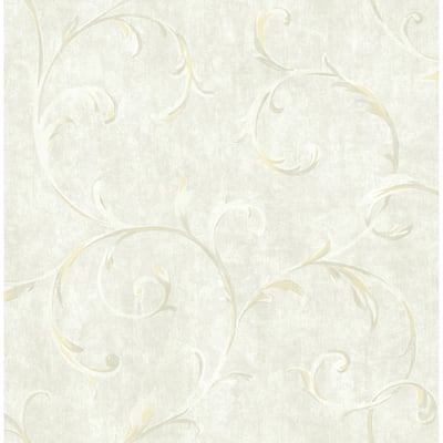 Metallic Scroll Wallpaper, 32.82 feet long X 20.5 inchs Wide, Metallic Gold and Beige