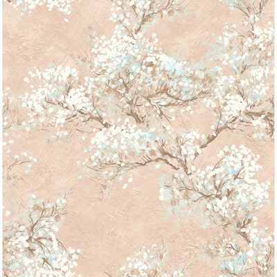 Matte Cherry Blossoms Wallpaper, 32.82 feet long X 20.5 inchs Wide, Blush, White, and Brown