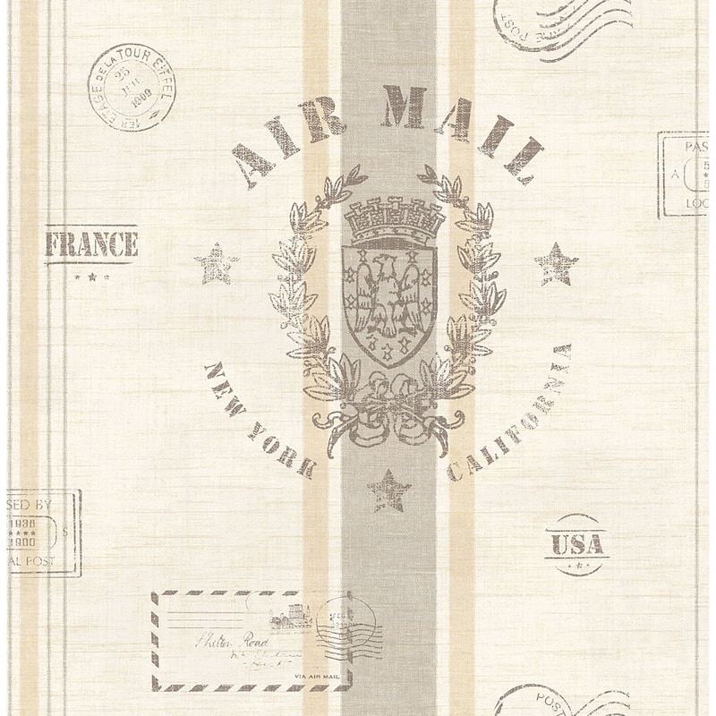 Matte Earhart Stripe Wallpaper, 32.81 feet long X 20.5 inchs Wide, Navy and White - Cream, Taupe, Gray, and Brown