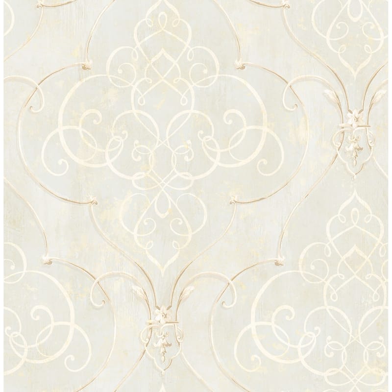 Matte Fremont Damask Wallpaper, 32.81 feet long X 20.5 inchs Wide, Navy and Platinum - Blue-Green and Pearl