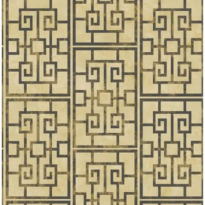 Metallic Dynasty Lattice Wallpaper, 32.81 feet long X 20.5 inchs Wide, Metallic Gold and Ebony