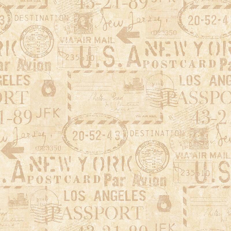 Matte Earhart Labels Wallpaper, 27 feet long X 27 inchs Wide, Navy and White - Cream and Tan