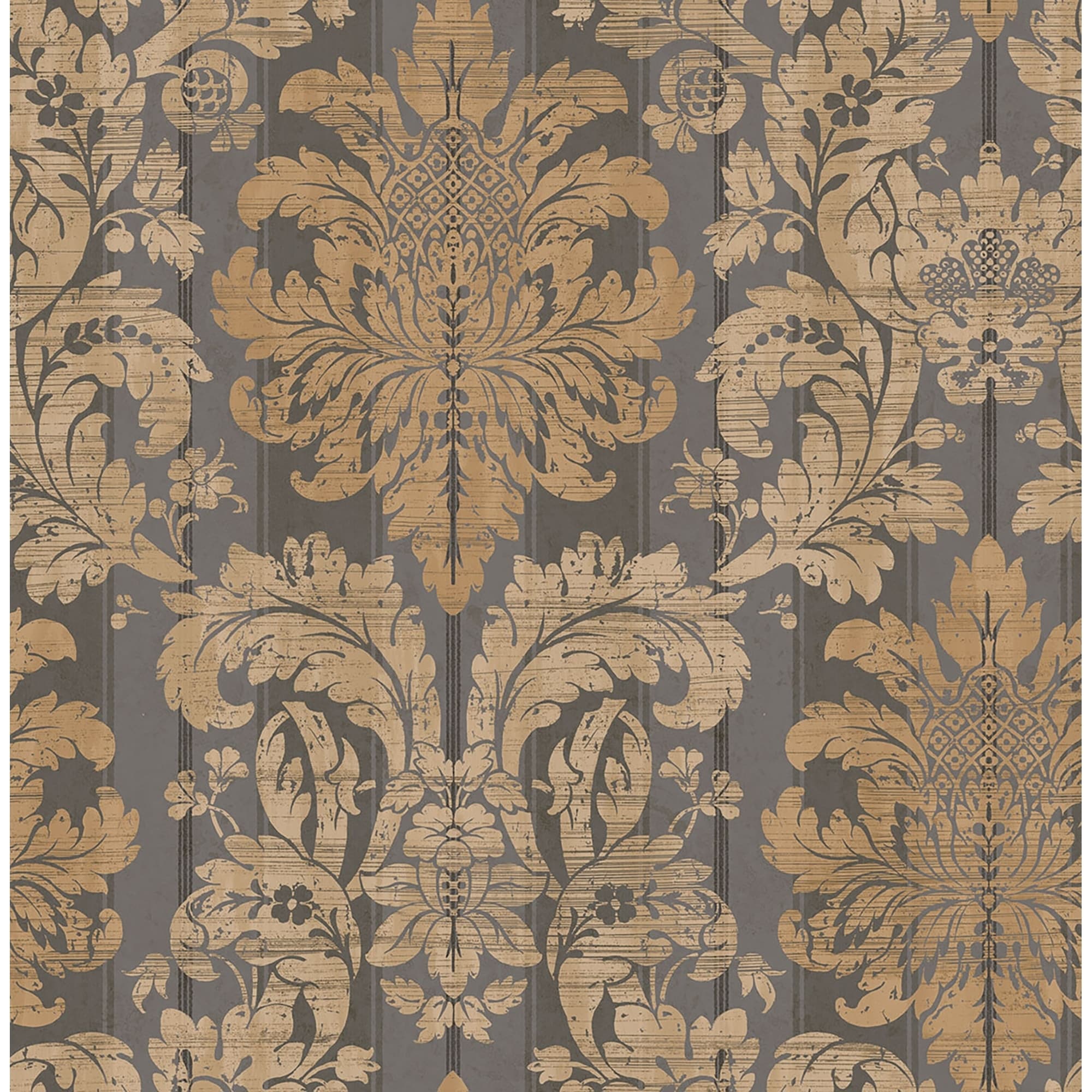 Shop Matte Magellan Damask Wallpaper 32 81 Feet Long X 5 Inchs Wide Charcoal Silver And Tan Overstock