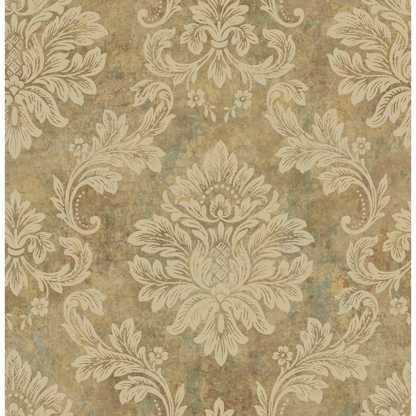 Glitter Leaf Damask Wallpaper, 32.81 feet long X 20.5 inchs Wide, Caramel  and Gold Glitter - On Sale - Bed Bath & Beyond - 30270544