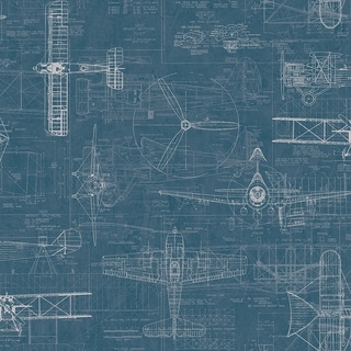 Matte Earhart Planes Wallpaper, 27 feet long X 27 inchs Wide, Navy and ...