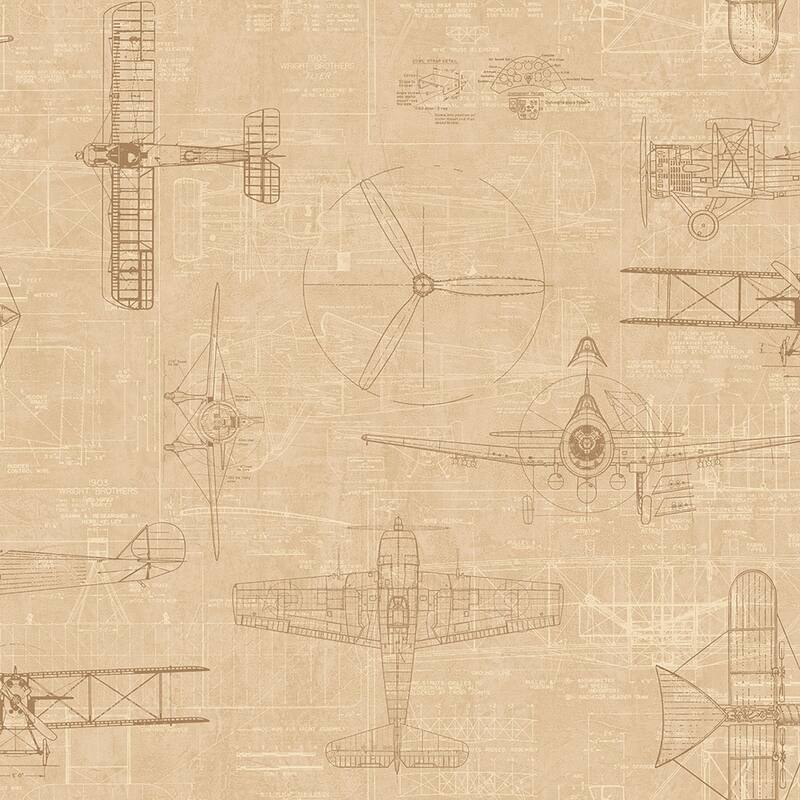 Matte Earhart Planes Wallpaper, 27 feet long X 27 inchs Wide, Navy and White
