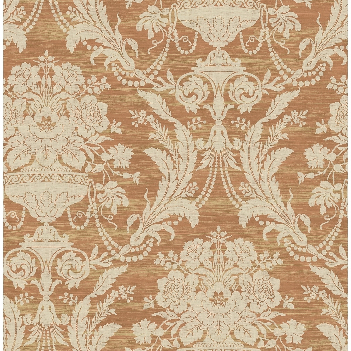 Satin Framed Damask Wallpaper, 32.81 feet long X 20.5 inchs Wide, Cream and  Apricot