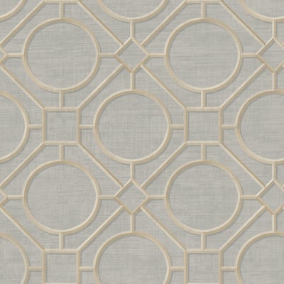 Metallic Silk Road Trellis Wallpaper, 27 feet long X 27 inchs Wide, Metallic Gold and Gray