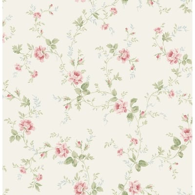 Satin All Over Floral Wallpaper, 32.81 feet long X 20.5 inchs Wide, Pearl, Mint, & Blush