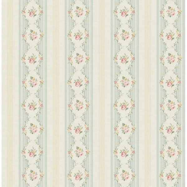 1920s Vintage Wallpaper  Antique Floral Stripe with French Ribbon Deisng  of Pink Flowers on Tan and Blue  Vintage wallpaper Striped wallpaper  blue Vintage wallpaper patterns