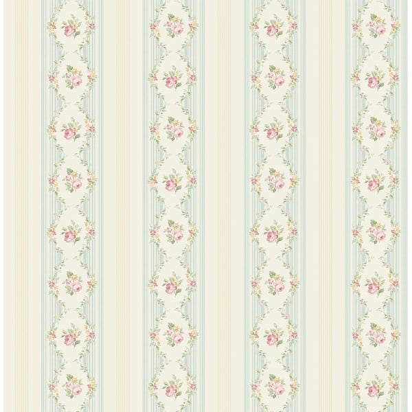 Metallic Floral Stripe Wallpaper, 32.81 feet long X 20.5 inchs Wide,  Metallic Pearl, Powder Blue, & Blush - Bed Bath & Beyond - 30270660