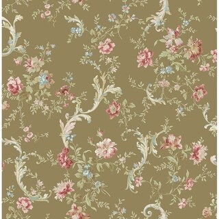 Overstock Metallic  Florals with Scroll Wallpaper, 32.81 feet long X 20.5 inchs Wide, Metallic Pink, Gold, and Mint (Metallic Gold, Rose, and Sky Blue)