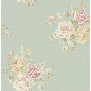 Overstock Metallic  Rose Bouquet Wallpaper, 32.81 feet long X 20.5 inchs Wide, Metallic Pearl, Blush, and Gold (Light Mint, Blush, and Gold)