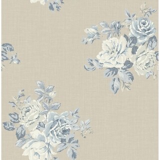 Overstock Metallic  Rose Bouquet Wallpaper, 32.81 feet long X 20.5 inchs Wide, Metallic Pearl, Blush, and Gold (Gray, Denim, and White)