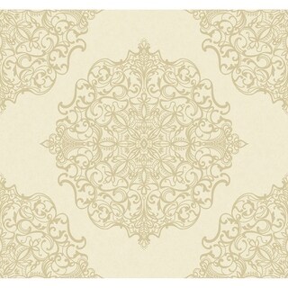 Overstock Glitter Filigree Circle Wallpaper, 27 feet long X 27 inchs Wide, Ivory and Ebony (Gold and Tan)