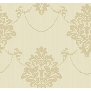 Overstock Glitter Pearl Damask Wallpaper, 27 feet long X 27 inchs Wide, Champagne and Pearl (Champagne and Gold)