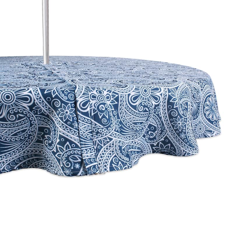 DII Anchors Print Outdoor Tablecloth 60x120 - 60 Round with Zipper - Blue Paisley