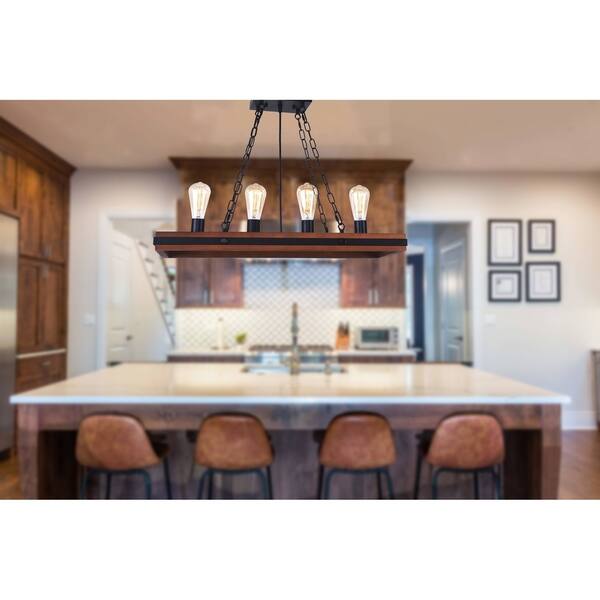 Shop 4 Light Wood Kitchen Island Lighting Modern Antique Metal Wood Frame Hanging Light For Dinning Room Restaurant Adjustable Overstock 30272303