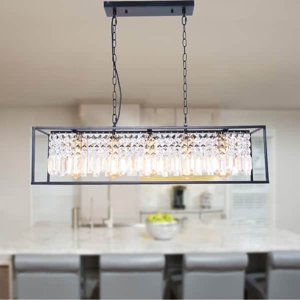 5 Light Linear Kitchen Island Lighting Modern Crystal Island Light Pendant Light Fixture Black Finish With Clear Crystal Shade Overstock 30272304