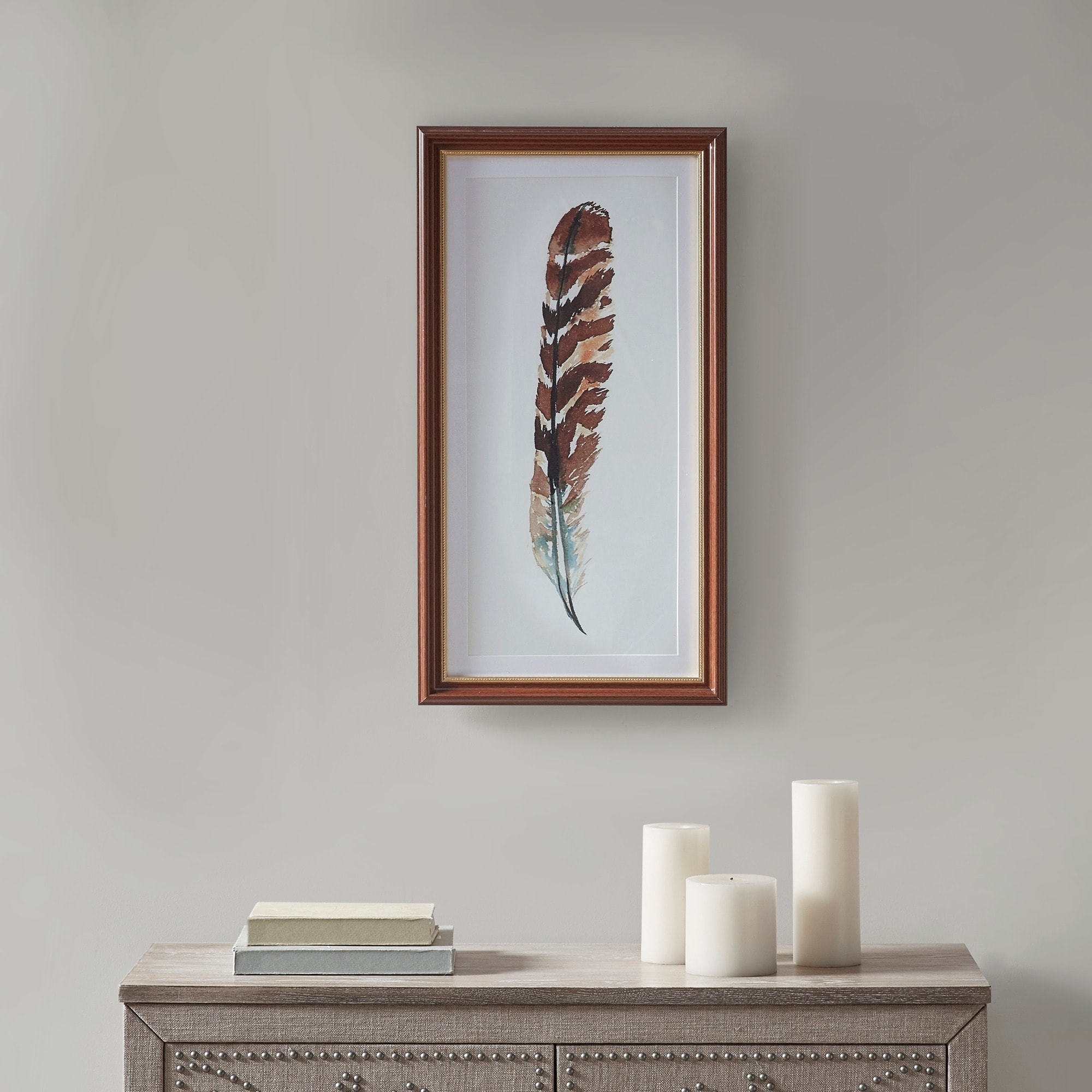 Shop Martha Stewart Wind Feather I Multi Framed Glass Wall Art