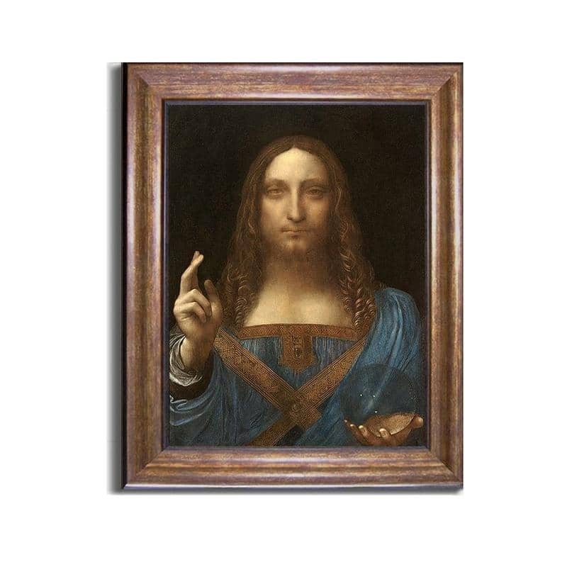 Salvatore Mundi (Savior of the World) by Leonardo da Vinci Bronze-Gold Framed Canvas Art (24 in x 18 in Framed Size)