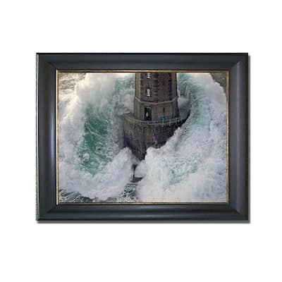 La Jument Lighthouse by Jean Guichard Black & Gold Framed Canvas Art (22 in x 28 in Framed Size)