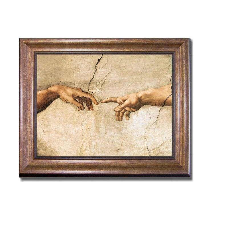 Creation of Adam (Detail) by Michelangelo Bronze-Gold Framed Canvas Art (22 in x 28 in Framed Size)