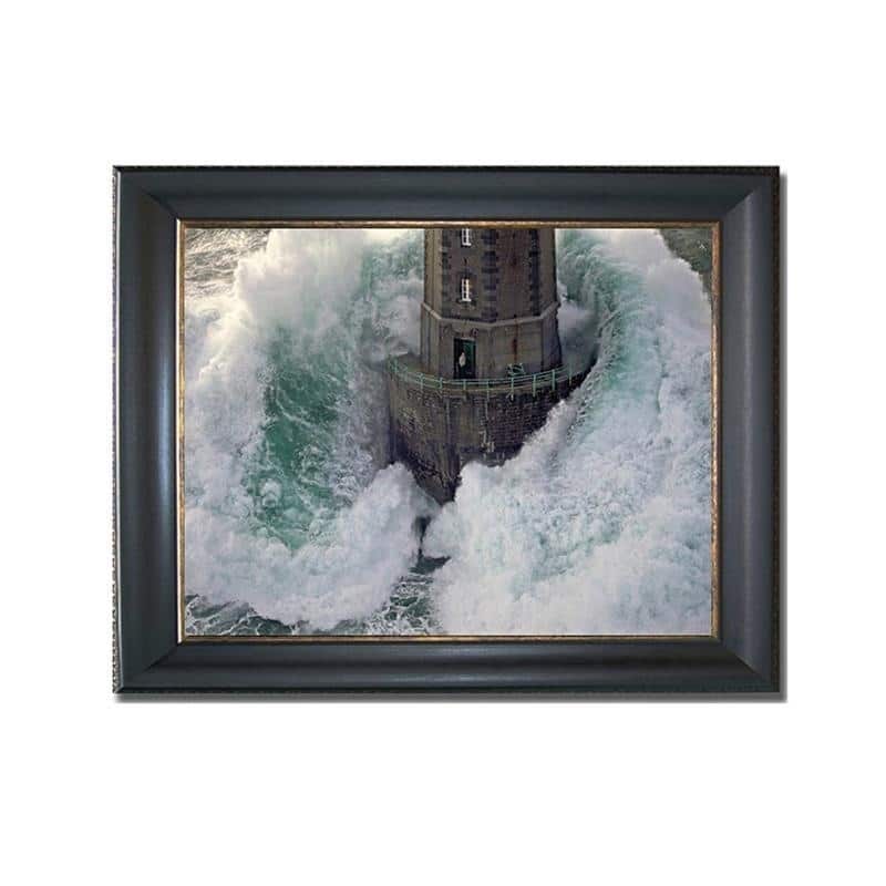 La Jument Lighthouse by Jean Guichard Black & Gold Framed Canvas Art (16 in x 20 in Framed Size)