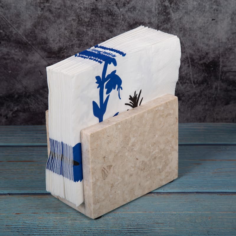 Creative Home Genuine Champagne Marble Napkin Holder, Beige