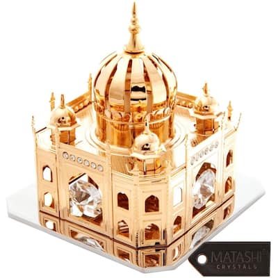 Matashi Home Decorative Tabletop Showpiece 24K Gold Plated Crystal Studded Mosque Ornament