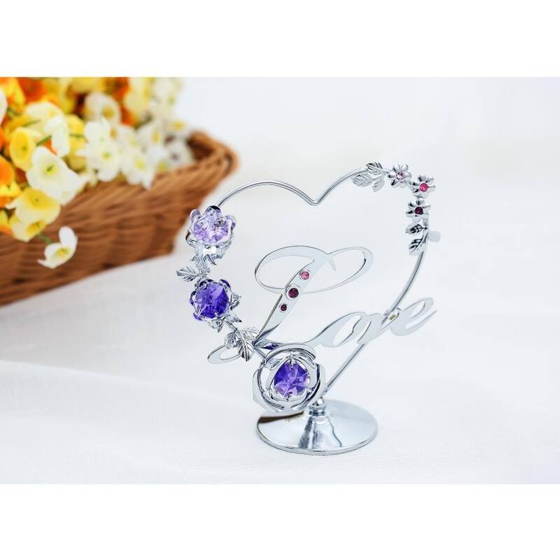 Matashi Home Decorative Tabletop Showpiece Chrome Plated Silver Love Ornament with Purple and Lavender Crystals Ornamental Decor