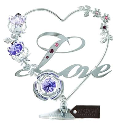 Matashi Home Decorative Tabletop Showpiece Chrome Plated Silver Love Ornament with Purple and Lavender Crystals Ornamental Decor