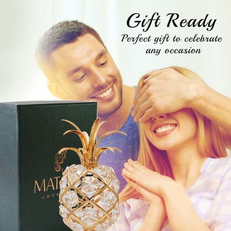 Matashi Home Decorative Tabletop Showpiece 24K Gold Plated Crystal Studded Pineapple Ornament with Clear Crystals