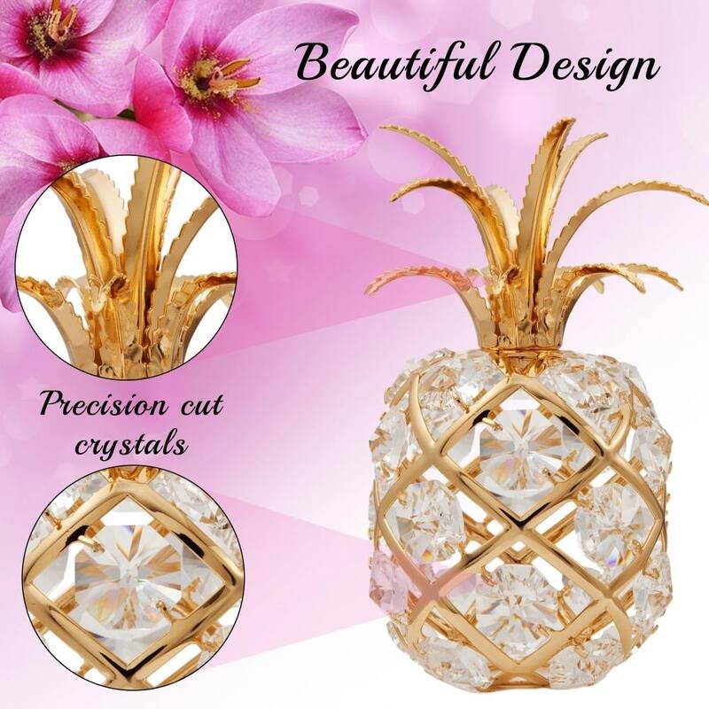 Matashi Home Decorative Tabletop Showpiece 24K Gold Plated Crystal Studded Pineapple Ornament with Clear Crystals