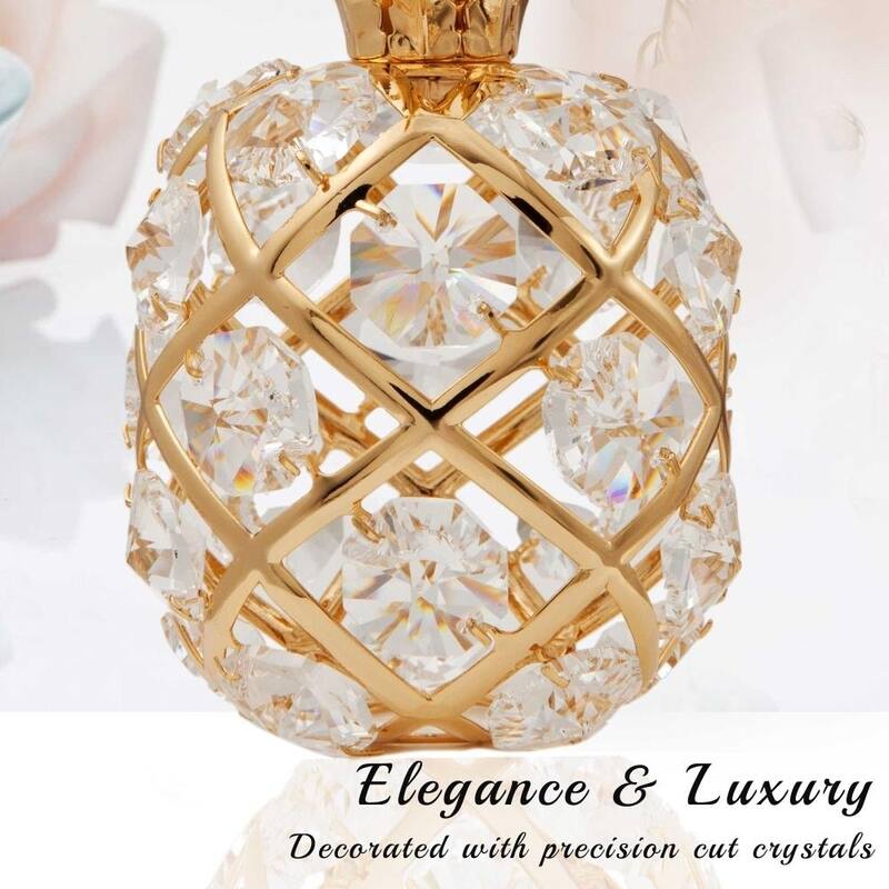 Matashi Home Decorative Tabletop Showpiece 24K Gold Plated Crystal Studded Pineapple Ornament with Clear Crystals